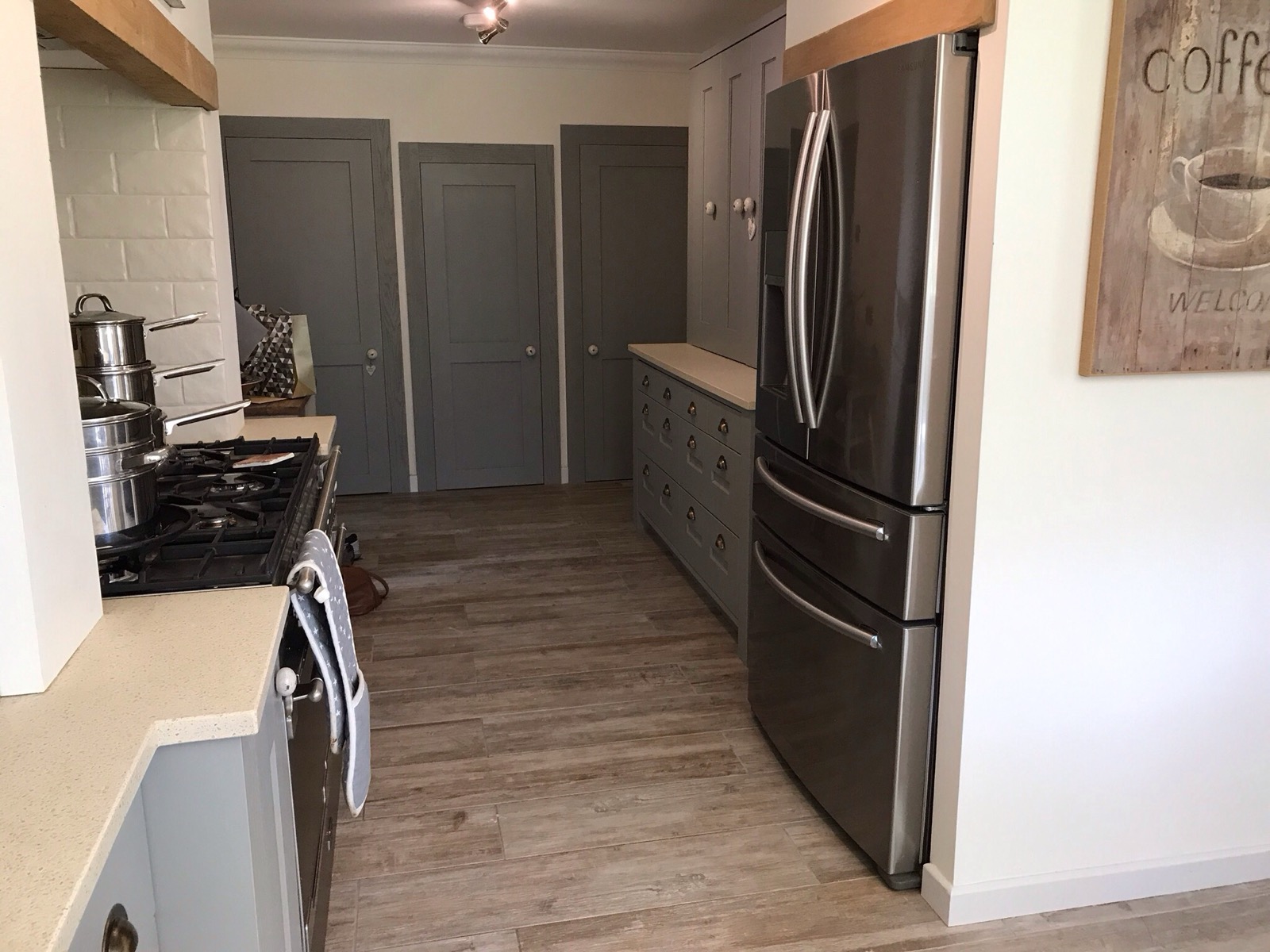Kitchen shaker grey fridge freezer hallway, made and fitted by Sussex Design Interiors