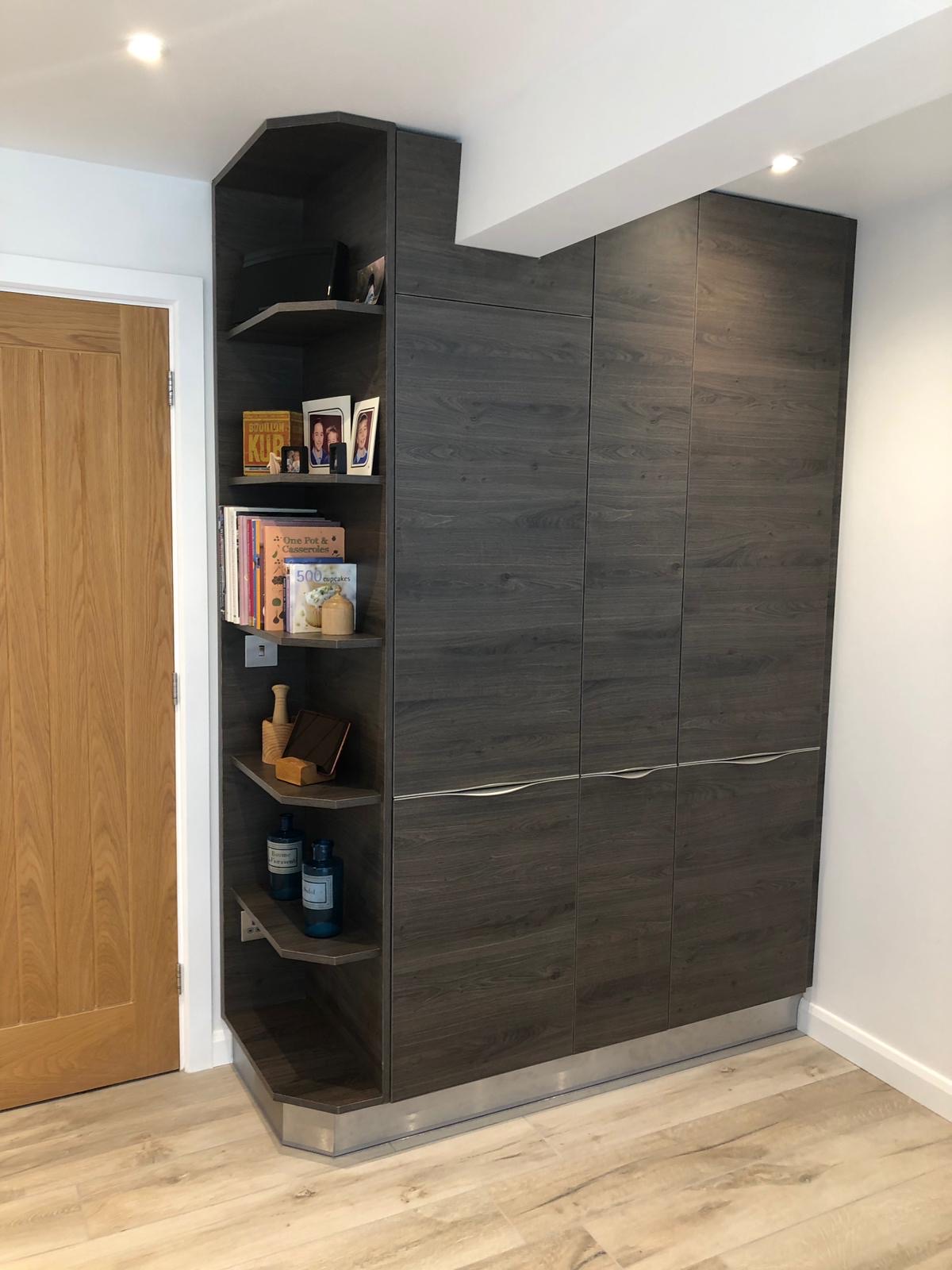 Pantry corner shelving bookcase, made and fitted by Sussex Design Interiors